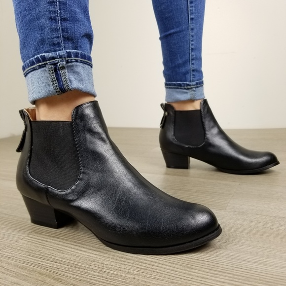 Black Faux Leather Ankle Chelsea Boots - Picture 7 of 8
